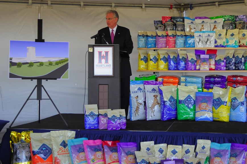 At the groundbreaking for the new Heartland Pet Products facility, Missouri Governor Jeremiah - Jay - Nixon.